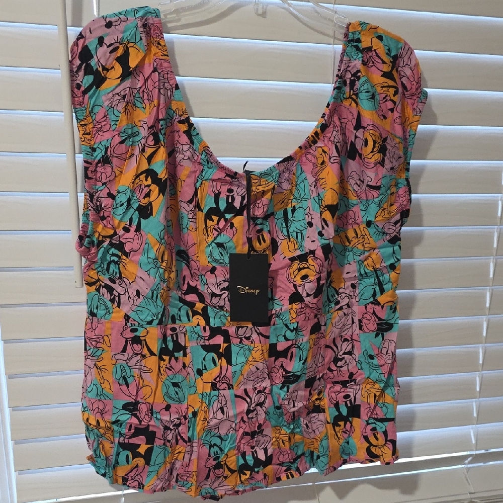 Disney Women's Pink and Teal Graphic Blouse